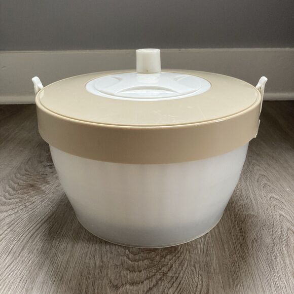 Vintage Hoan Salad Lettuce Spinner Strainer Dryer Beige Clear Plastic USA Made - Picture 1 of 14